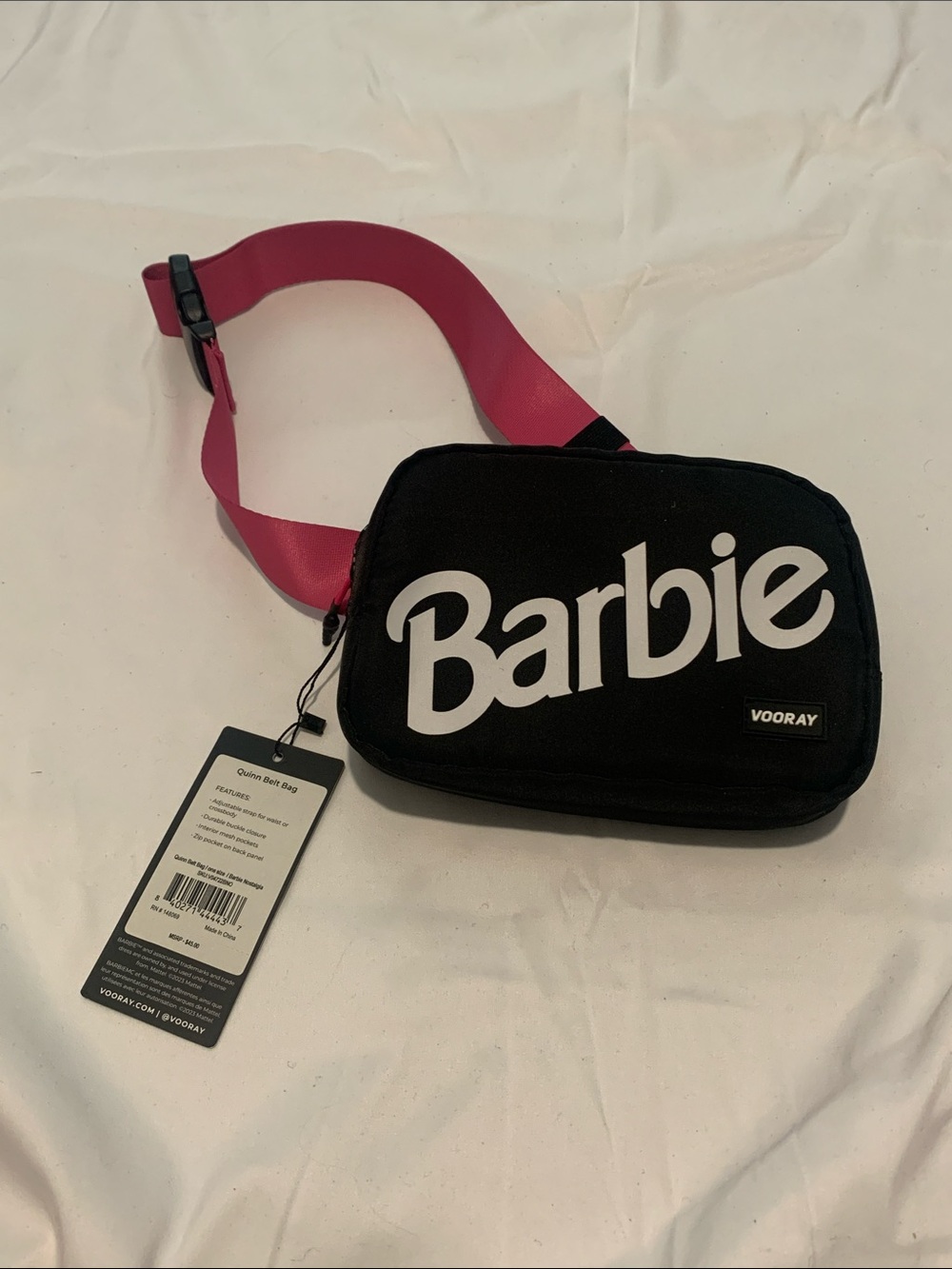 Barbie Black Crossbody Belt Bag with Pink Strap